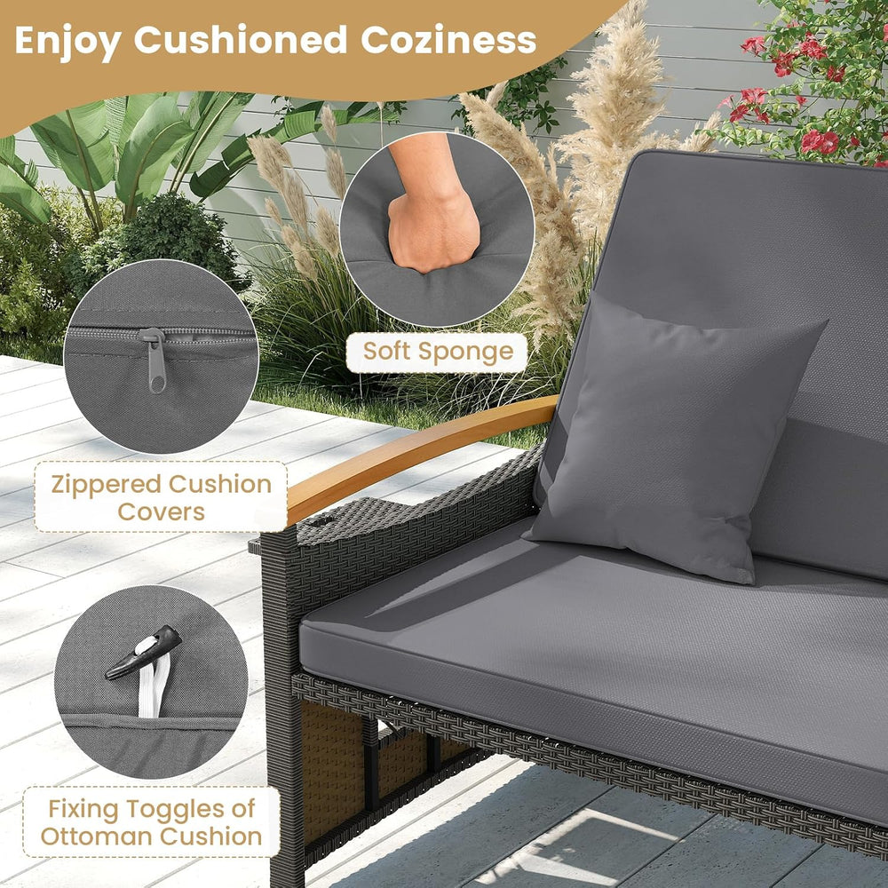 Tangkula Patio Rattan Daybed, Outdoor Wicker Loveseat, Grey & Brown