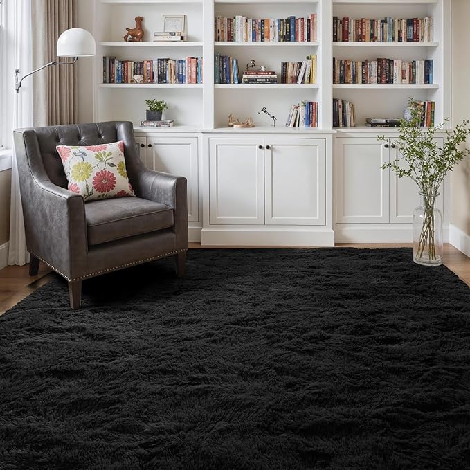 5x7 Ft Shag Black Rug for Bedroom, Tie Dyed Ultra Soft Fluffy Furry Area Rugs - Image 3