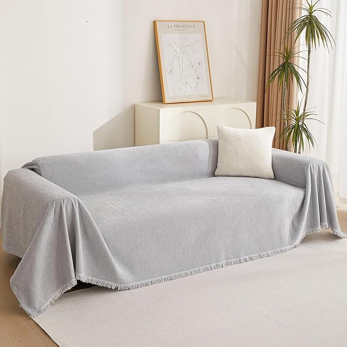 MYSKY HOME Light Gery Chenille Sofa Cover - Image 9
