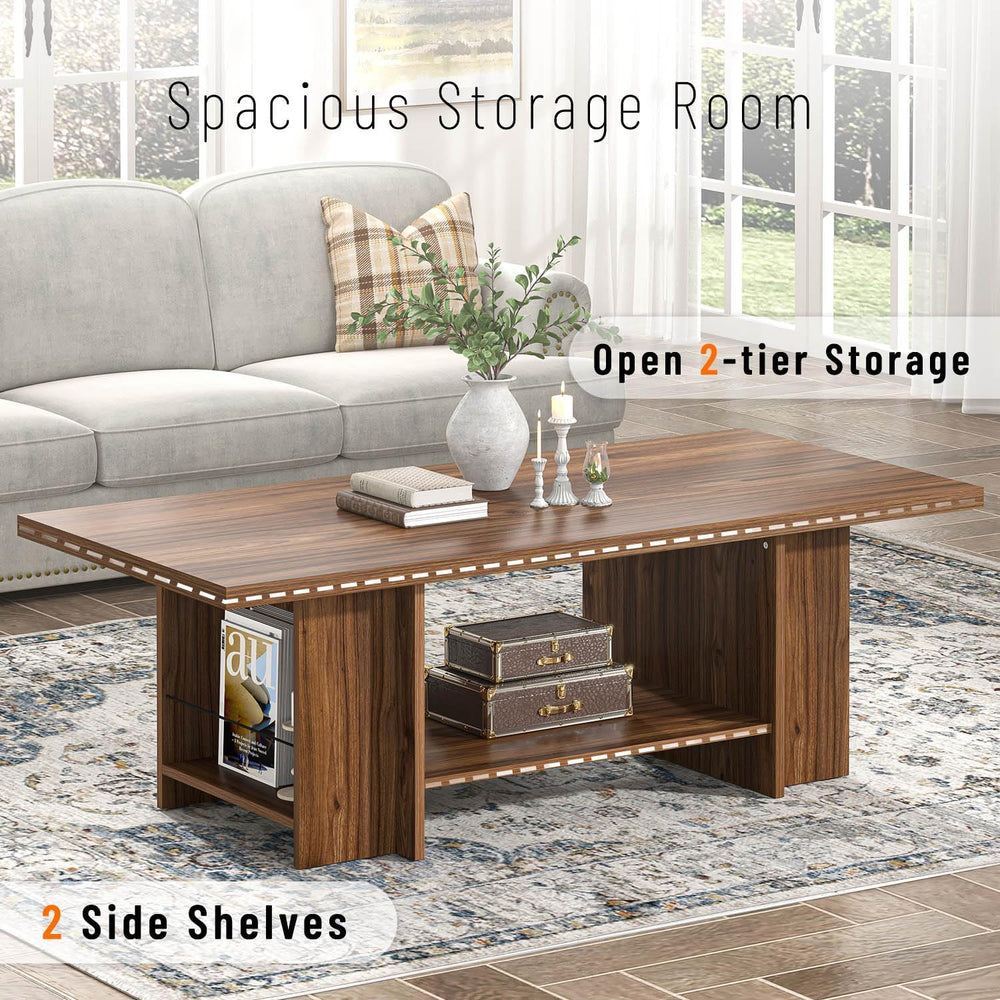 Coffee Table, Modern Wood Living Room Table with Storage Bottom Shelf & S...