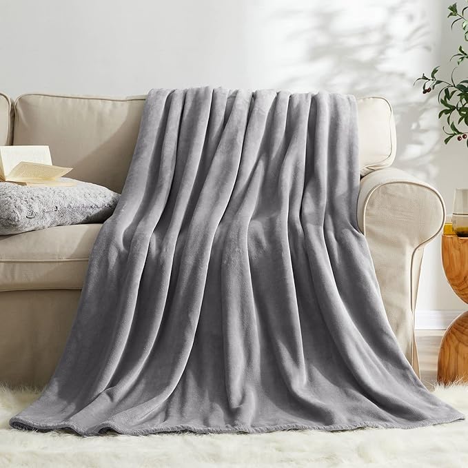 Fleece Blanket King Size Grey Lightweight Super Soft Cozy Luxury Bed Blanket - Image 5