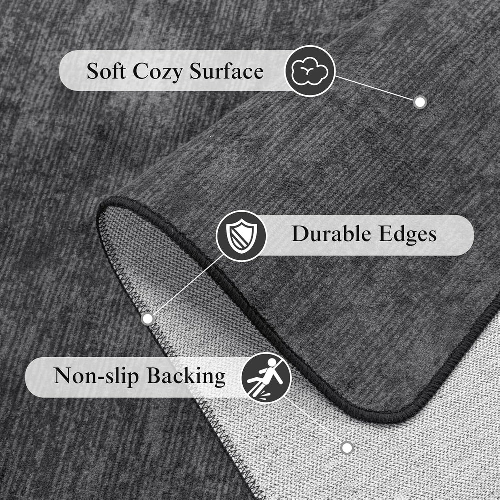 10x14 Washable Area Rug, Black Solid Area Rugs for Living Room & Bedroom