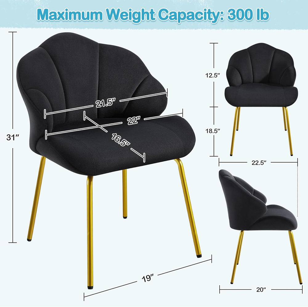 Yaheetech Flower Shape Vanity Chair with Petal Armrests, Black | Velvet Makeu...