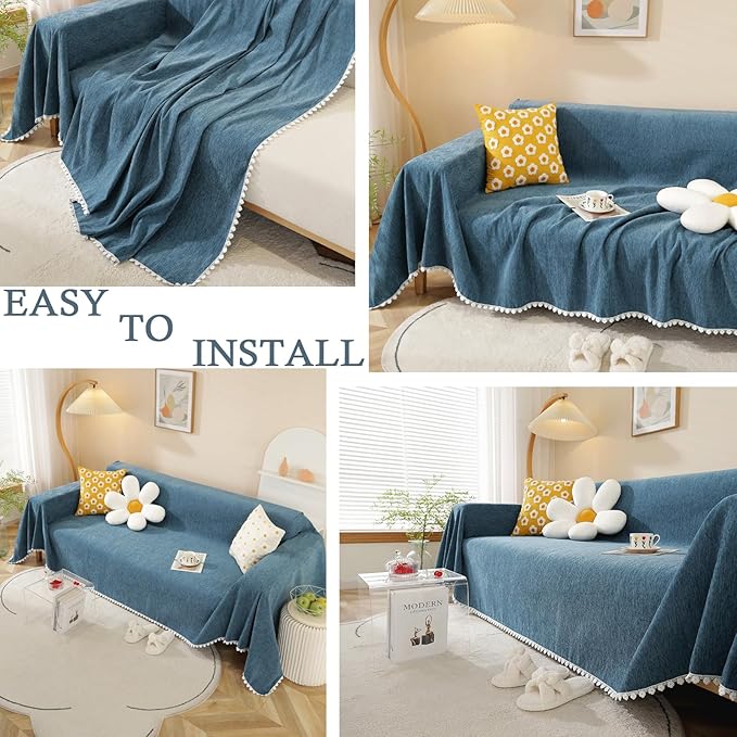 HANDONTIME Loveseat Cover Navy Blue Couch Covers Easy Fitted Sofa Covers - Image 5