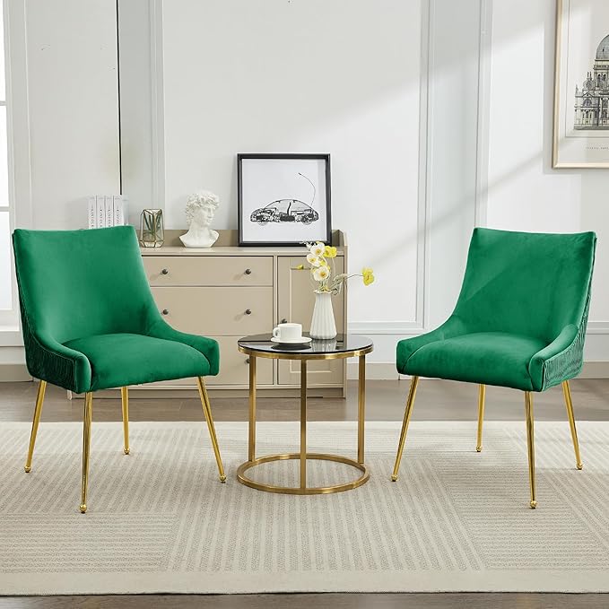 Velvet Dining Chairs Set of 2 Gold Legs,Upholstered Velvet Accent Chairs, Ple...