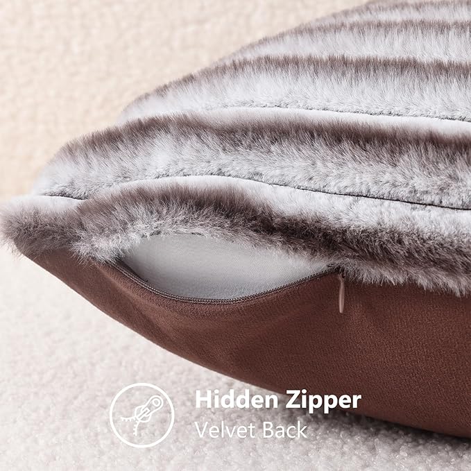 decorUhome Cozy Faux Fur Throw Pillow Covers 26x26 Set of 2 Decorative Soft - Image 8