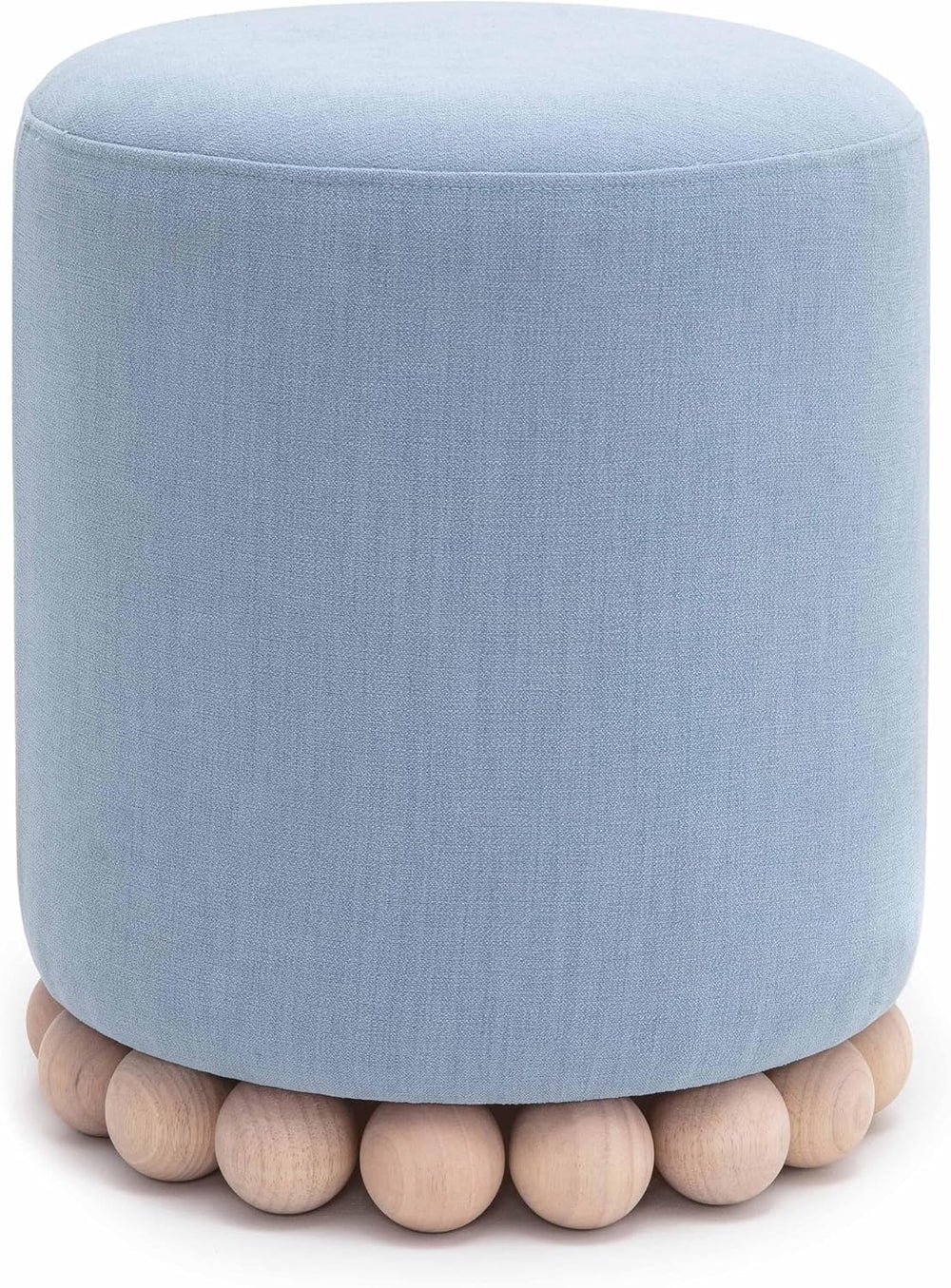 First of a Kind Ottoman Foot Rest - Faded Blue Round Ottoman Stool with Solid...