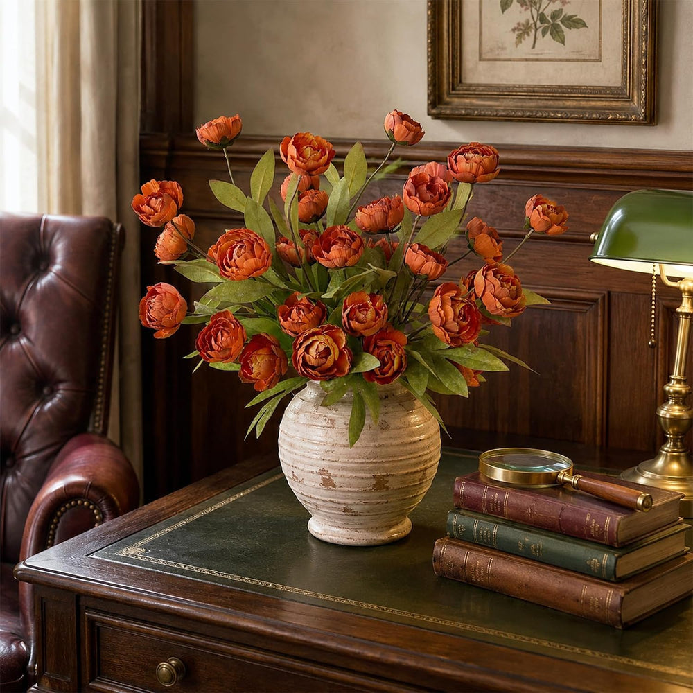 6 Pcs 27" Artificial Fall Peony Silk Flower Stems for Vase Decor(Orange)