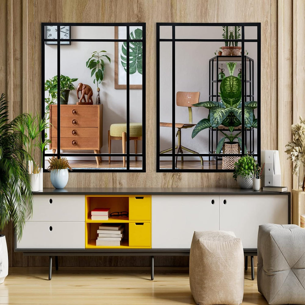 HQiJun Black Rectangle Mirror, Farmhouse Decorative Wall Mirror for Entryway,...