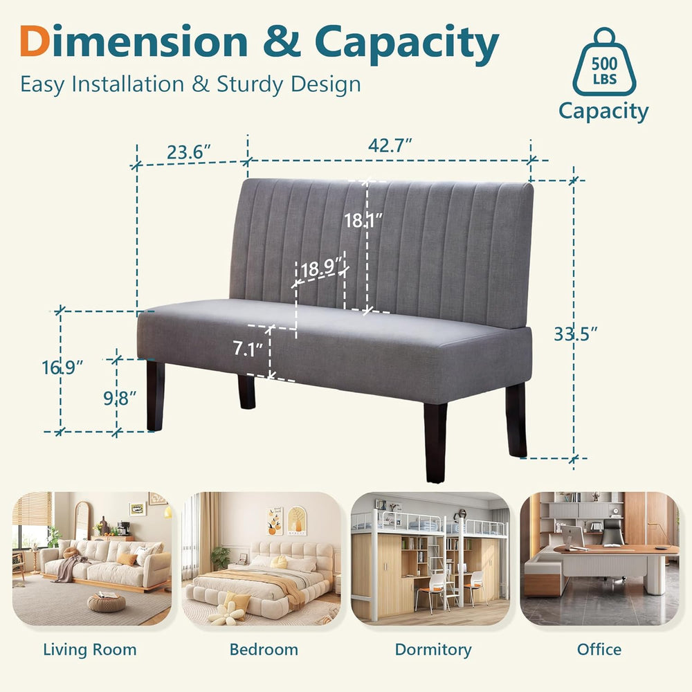 Armless Accent Chair Loveseat, Small Sofa, Grey Cotton-Linen, Modern