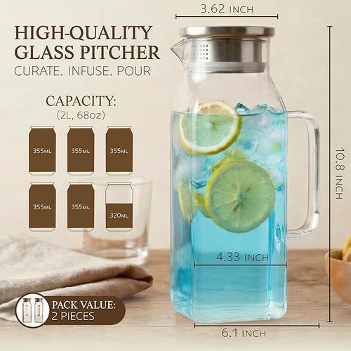 2 Pack Square Glass Pitcher - Image 2