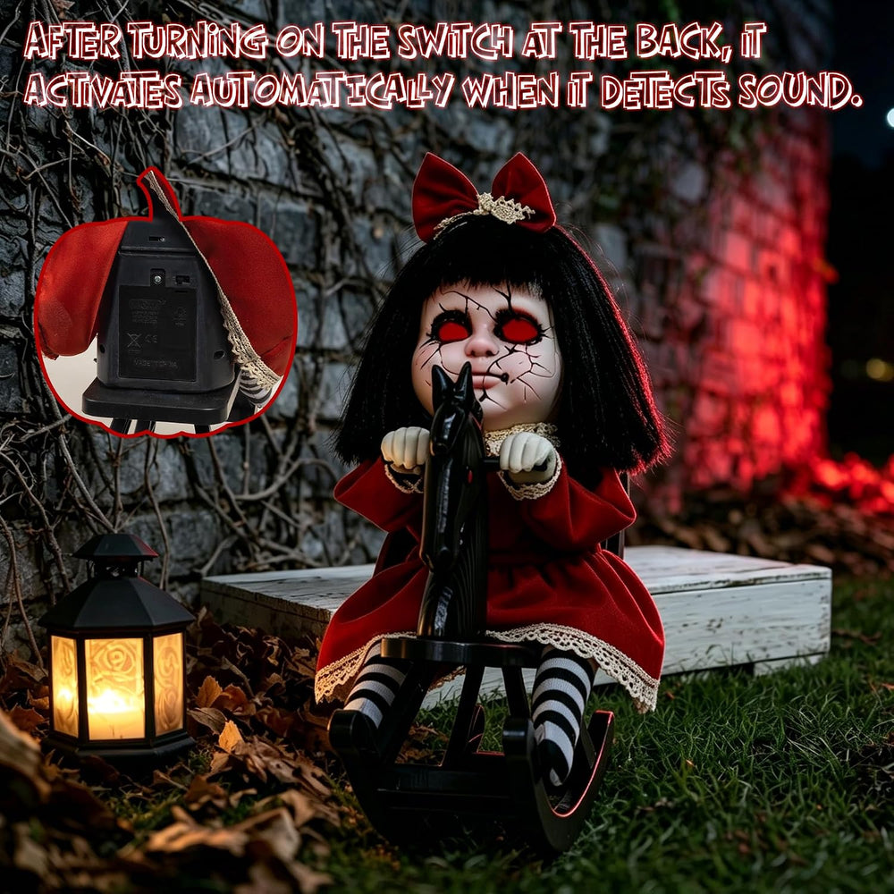 Hourleey Halloween Animatronics Decorations, Sound Activated Girl Doll on Roc...