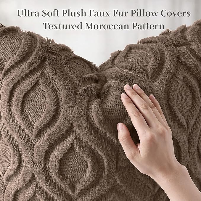 decorUhome Throw Pillow Covers 16x16 Inch Set of 2, Soft Plush Faux Wool Brown - Image 6
