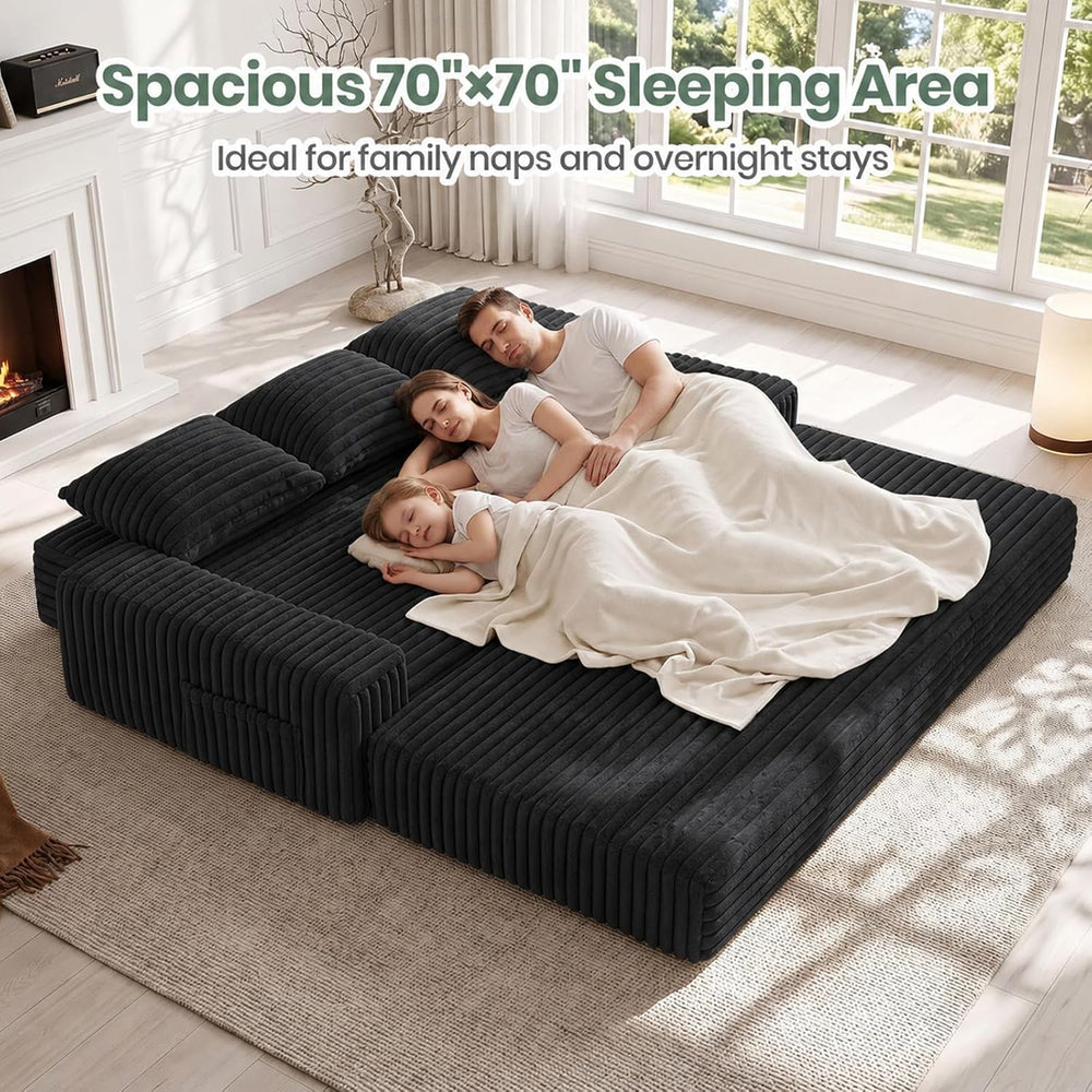 JUIKURY 70" Convertible Sofa Bed, Corduroy Boneless Couch with Pocket