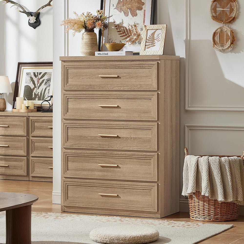 RWYHG 3 Piece Dresser for Bedroom Set Furniture Wood Closet Gold Handle
