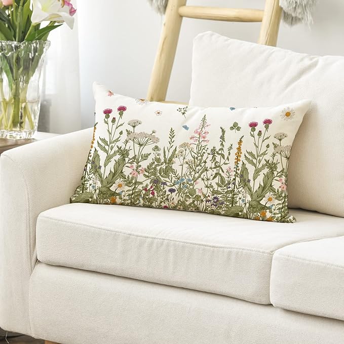 AVOIN colorlife Wildflowers Fall Throw Pillow Cover, 12 x 20 Inch Flower - Image 3