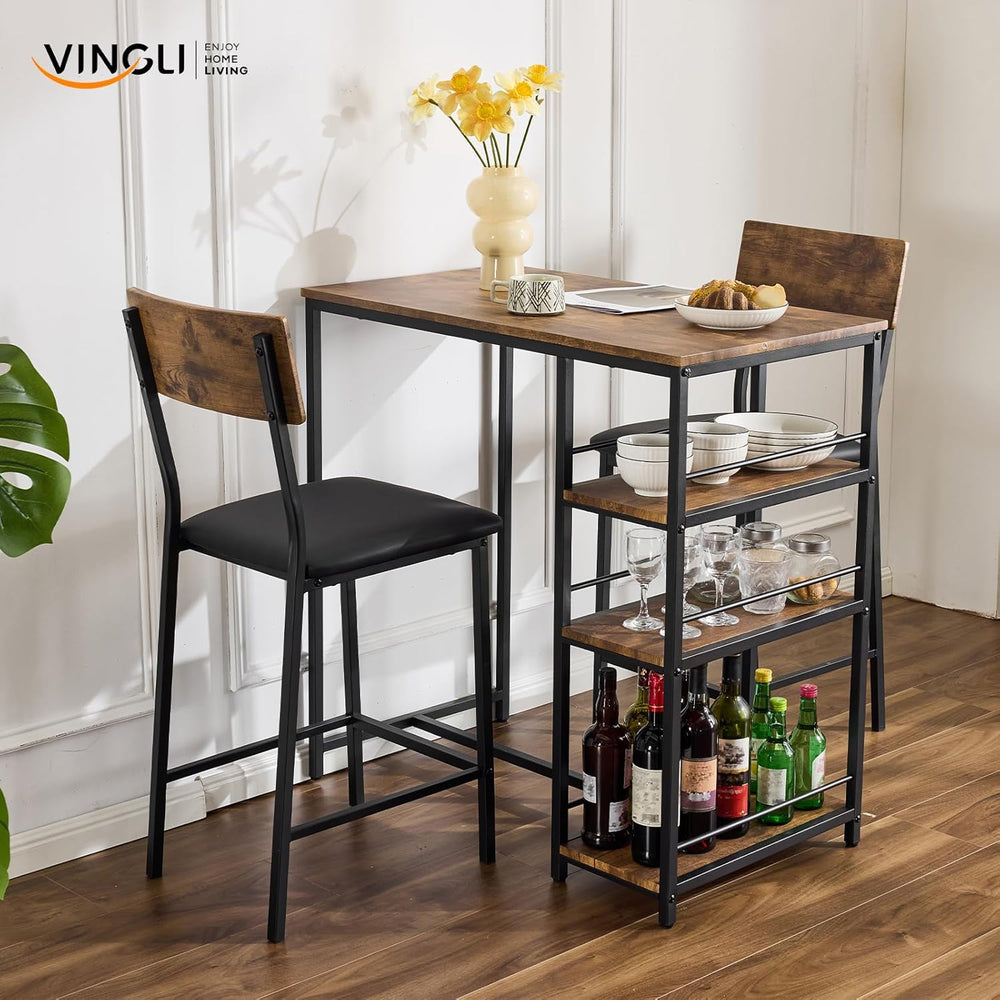 VINGLI Dining Table Set for 2, Kitchen Breakfast Counter Height Small 3 Piece...