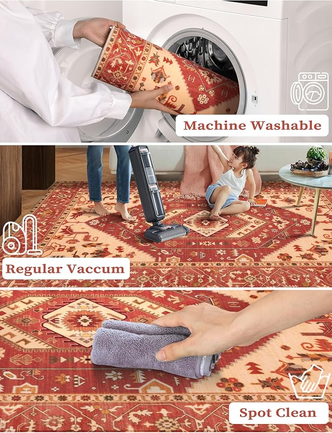 SERISSA Runner Rug for Hallways, Extra Long Boho Rug Ultra Soft Vintage Red - Image 3
