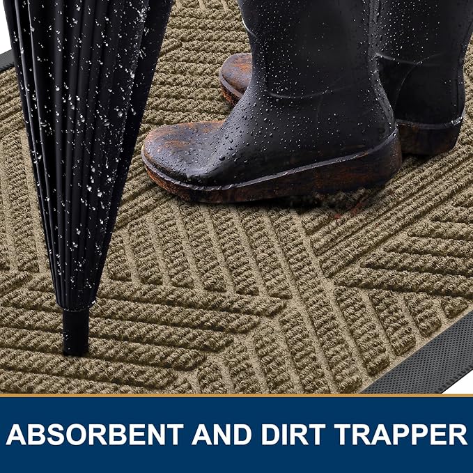 Smiry Front Door Mat Outside Entrance, Heavy Duty Sturdy Natural Rubber Doormat - Image 3