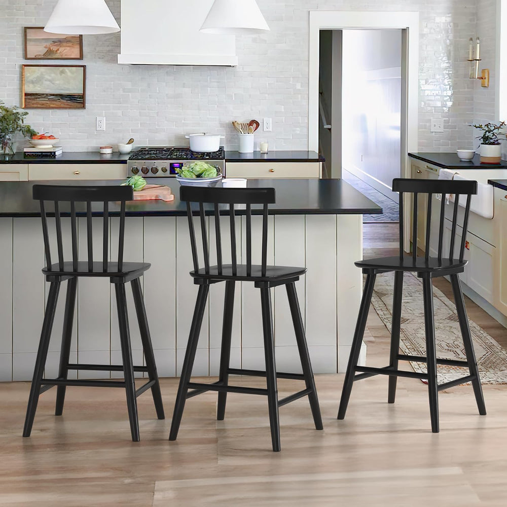 LUE BONA Windsor Wooden Bar Stools Set of 3 for Kitchen Island, Farmhouse 24 ...