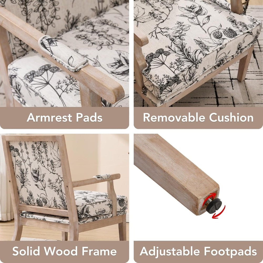 Modern Farmhouse Accent Chair, Wide Linen Upholstered Living Room Chair with ...