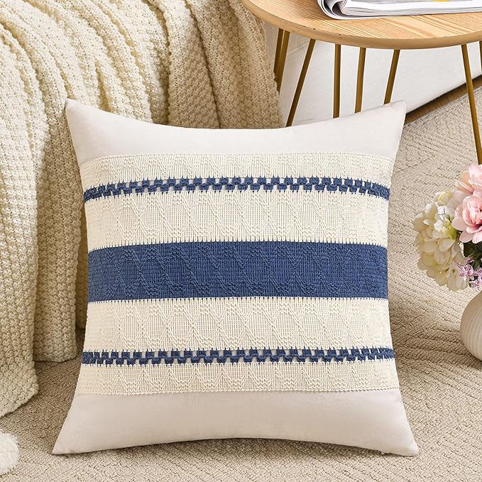 Fancy Homi Set of 1 Dusty Blue Vintage Decorative Throw Pillow Covers 16x16 Inch by Fancy+Homi