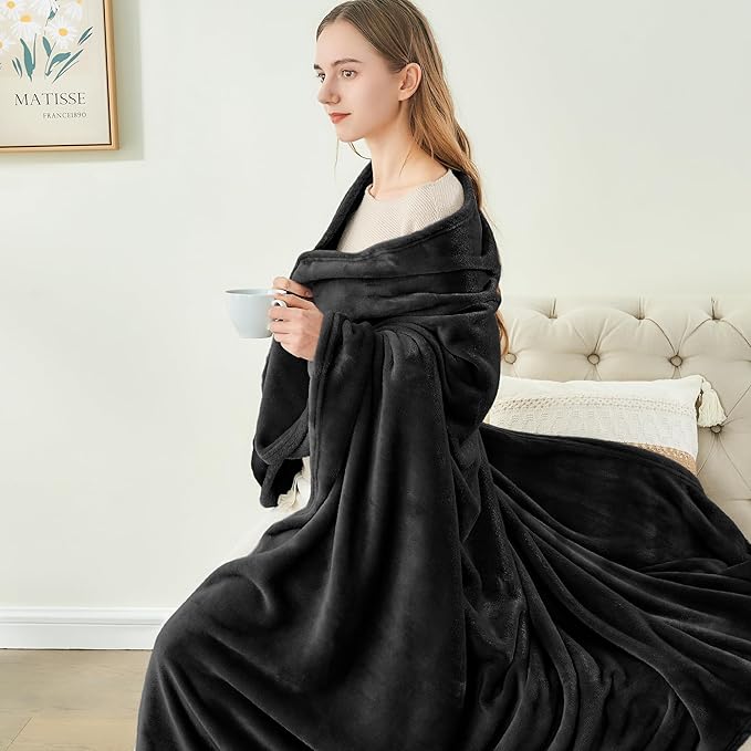 BEDELITE Fleece Blanket Black Throw Blankets - Image 4