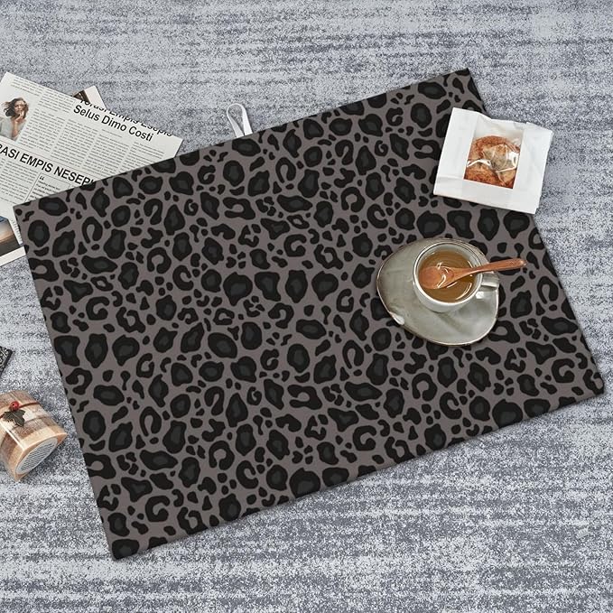 Black Grey Leopard Print Dish Drying Mat Cheetah Wild Animal Dark Skin Drying - Image 7