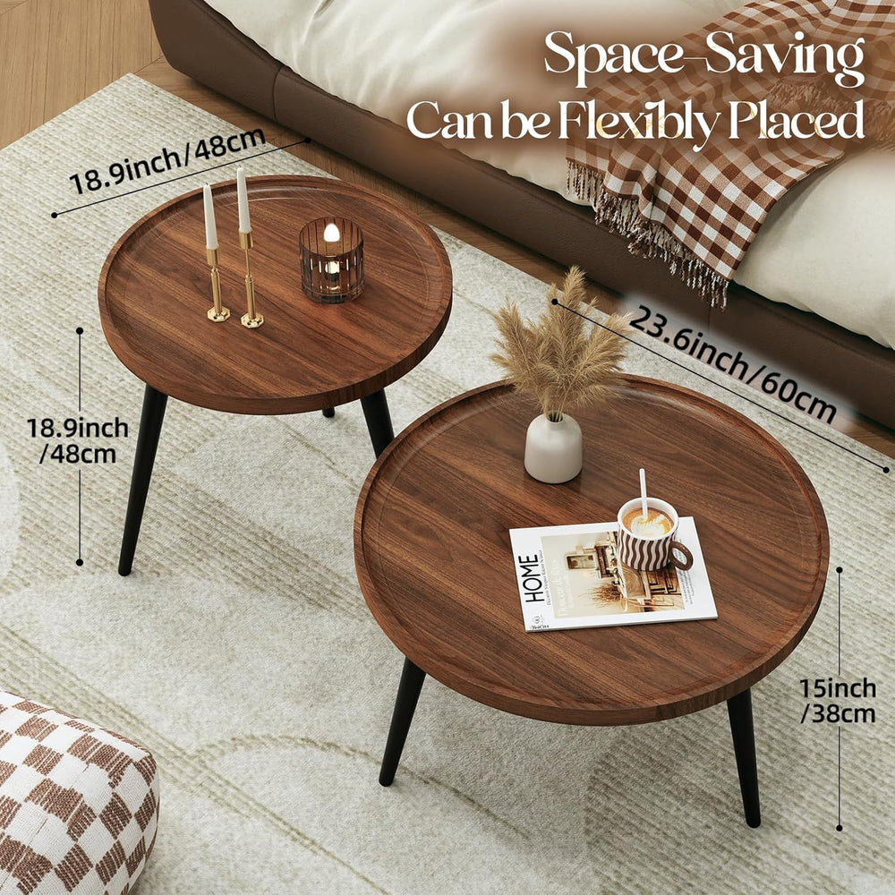 2 Pcs Mid Century Modern Coffee Table Round for Living Room,Easy Assembly Nes...
