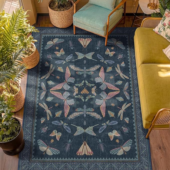 5x7 Navy Blue Boho Rugs for Living Room, Stain Resistant Non Slip Area Rug for - Image 3