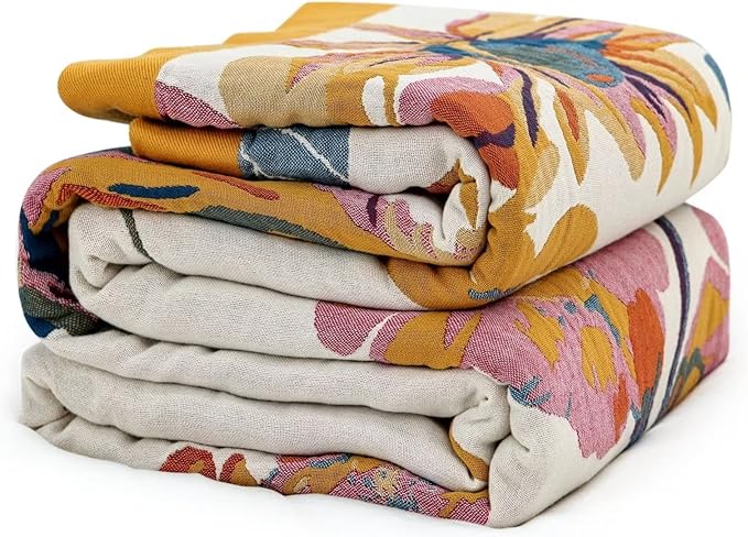 MSGKV Boho Throw Blanket for Bed 100% Cotton Throw Floral Couch Blanket by MSGKVHomeTextiles
