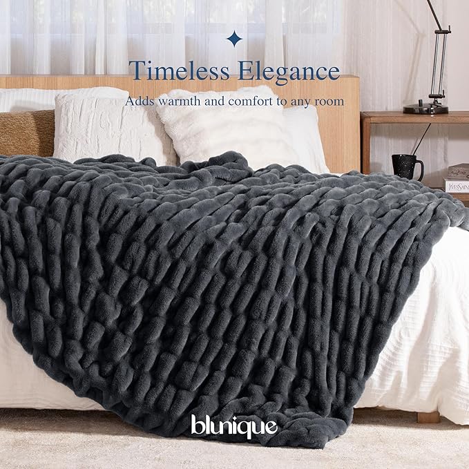 Ultra Soft Cozy Faux Fur Throw Blanket, Fuzzy Plush Thick Bubble Blanket - Image 6