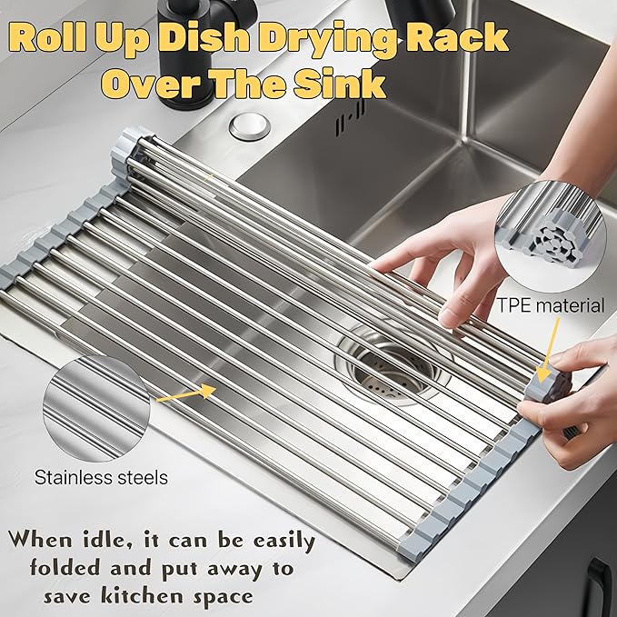 Roll Up Dish Drying Rack, 17.7" x 11.8" Over The Sink Dish Drying Rack - Image 6