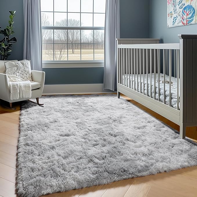 ONASAR Area Rugs 9x12 Living Room, Tie-Dyed Light Grey Large Fluffy Bedroom Rug - Image 6