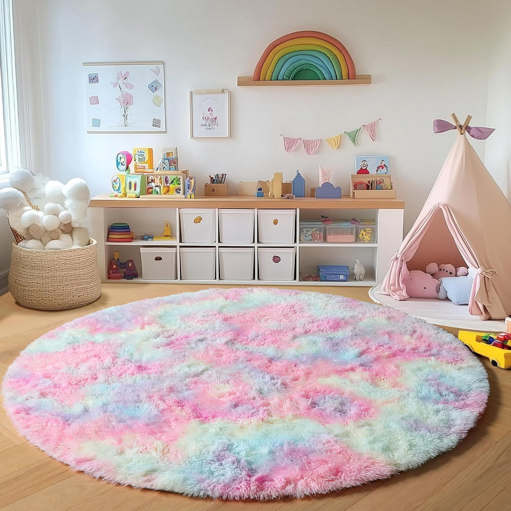 ONASAR Rainbow Round Rugs 6ft for Living Room Bedroom, Fluffy Circle Area Rug