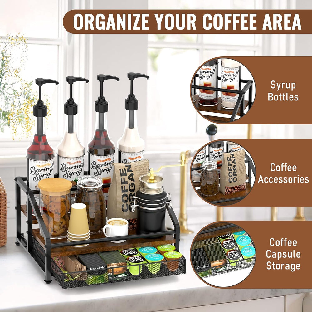 Alyoen Coffee Syrup Organizer Rack, 3-Tier Coffee Station Organizer for Count...