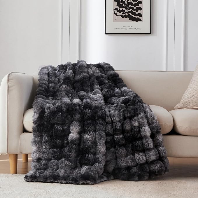 COOVA Faux Fur Throw Blanket for Couch, Cozy Soft and Fuzzy Plush Rabbit Fur by COOVA