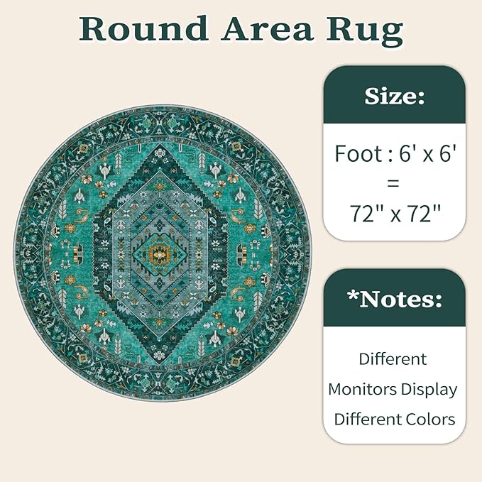 SERISSA Boho Round Area Rug, 6ft Washable Non-Slip Circle Rug, Ultra Soft - Image 6