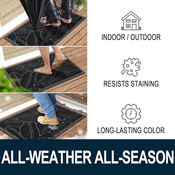 Colorxy Waterproof Doormat, Sturdy Natural Rubber Front Indoor Mat, Non Slip