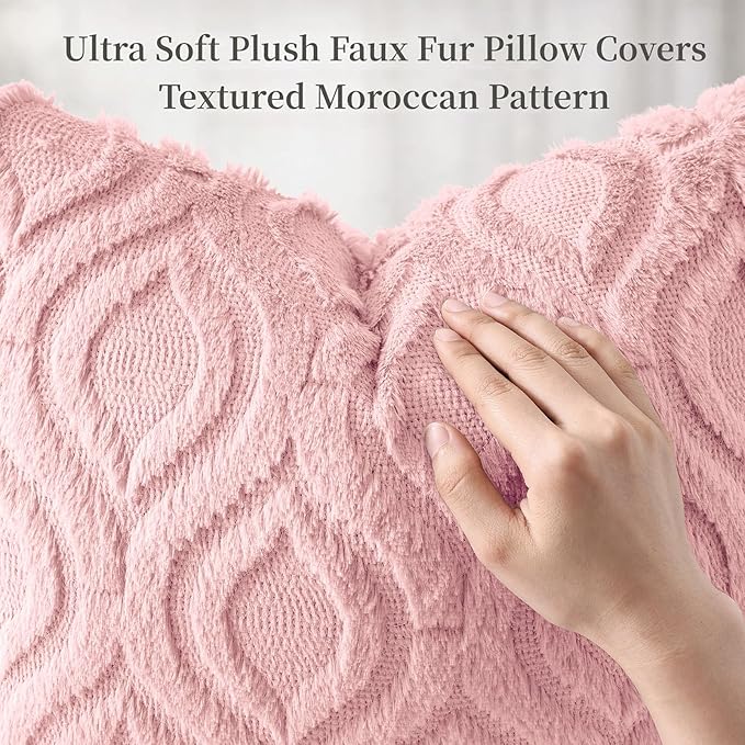 decorUhome Throw Pillow Covers 20x20 Inch Set of 2, Soft Plush Faux Wool Pink - Image 6