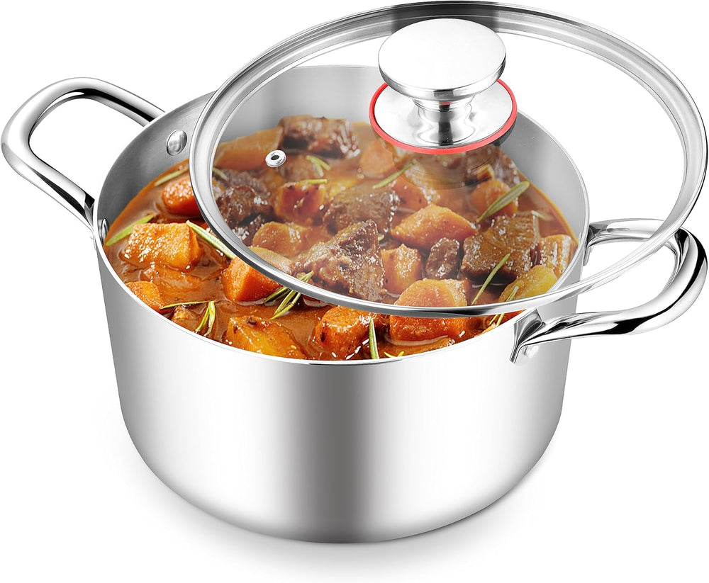 TeamFar 8 Quart Stock Pot, Stainless Steel Tri-ply Stockpot Pasta Cooking Pot