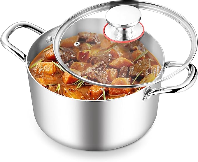 TeamFar 8 Quart Stock Pot, Stainless Steel Tri-ply Stockpot Pasta Cooking Pot by TeamFar