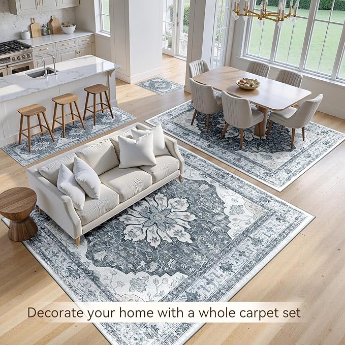 RELEANY Area Rugs 5'x8' Washable Non-Slip, Floral Vintage Distress Print - Image 6
