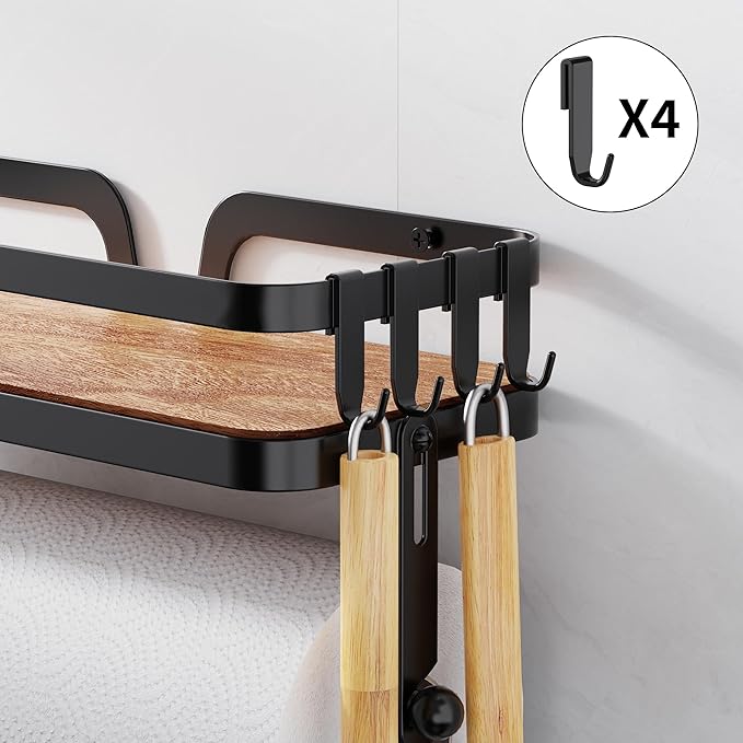 Taozun Paper Towel Holder Wall Mount, Kitchen Paper Holder Spice Rack Black - Image 3