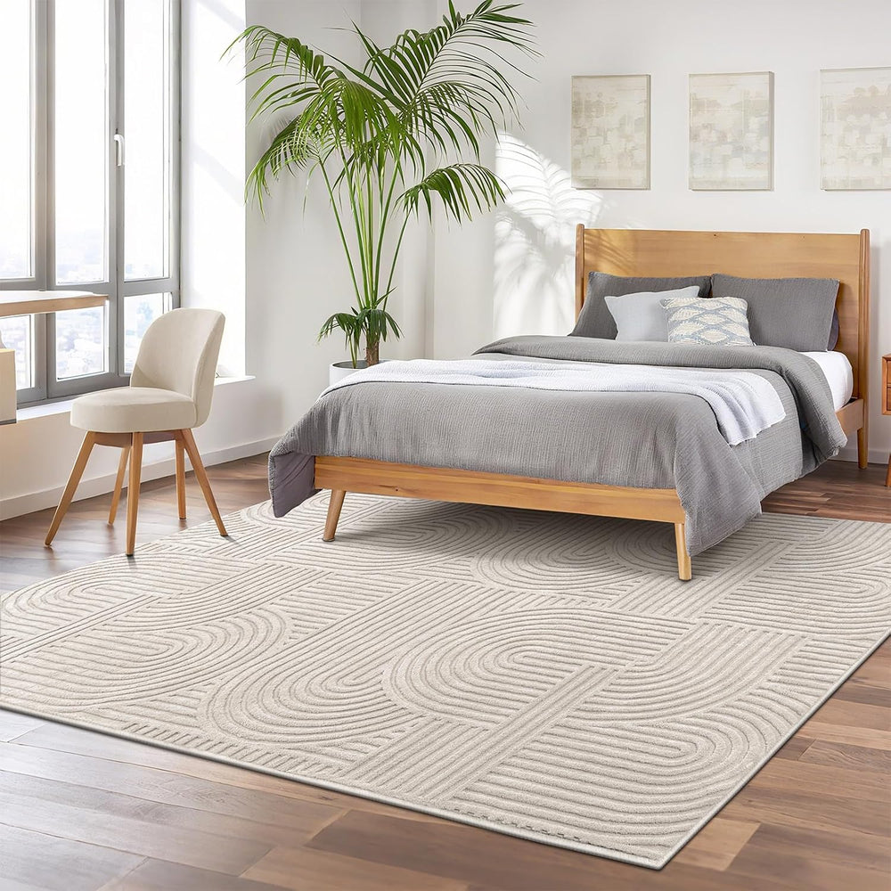 Pauwer 6x9 Area Rugs for Living Room, Modern Non Slip Washable Rug, Beige