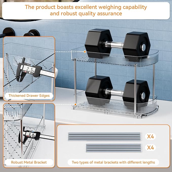 2 Pack Large Pull Out Bathroom Organizers and Storage, 2 Tier 12.8″ Tall - Image 6