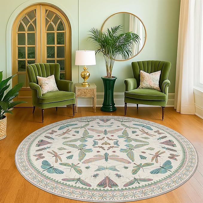 Hazo Haus Green and Blue Insect 6ft Round Soft Rugs - Image 6