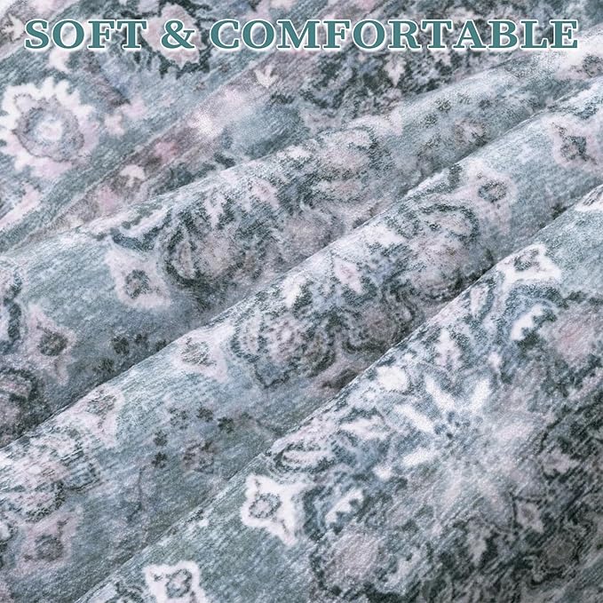 SERISSA Vintage Floral Rugs for Entryway, 2x3 Blue Grey Entryway Rug Non-Slip - Image 4
