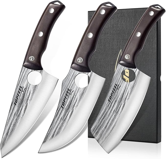 Topfeel 3PCS Butcher Knife Set Hand Forged chef knife Boning Knife, High Carbon by Topfeel