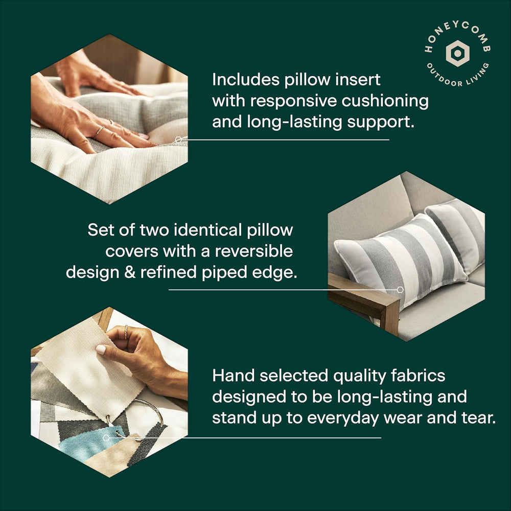 Honeycomb Outdoor Lumbar Pillows for Patio Furniture, 22 x 12, 2-Pack